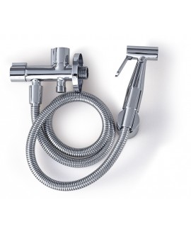 Ducha higiénica para inodoro con tubo, soporte y grifo doble - 1