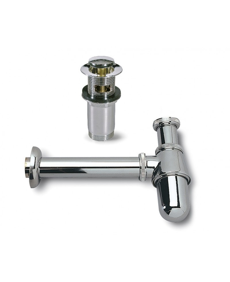Sifón botella y válvula clic clac en latón cromado de 1 1/4" 32 mm. - 1