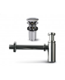 Sifón cilíndrico y válvula clic clac en latón cromado de 1 1/4" 32 mm. - 1
