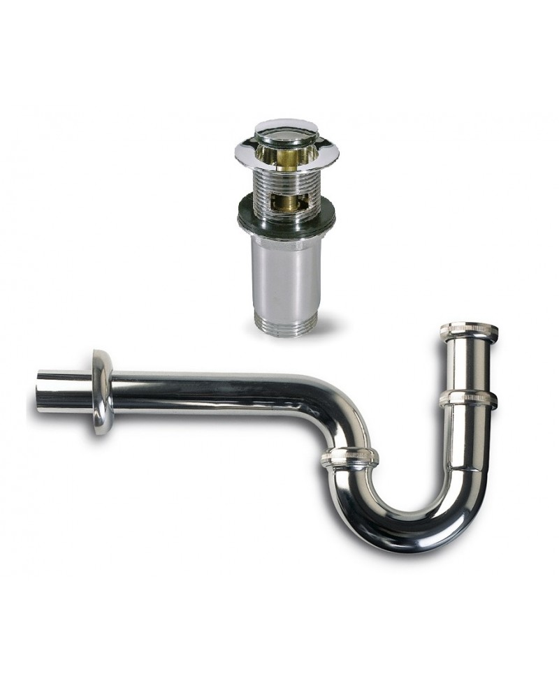 Sifón curvo y válvula clic clac en latón cromado de 1 1/4" 32 mm. - 1