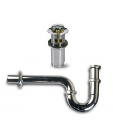 Sifón curvo y válvula clic clac en latón cromado de 1 1/4" 32 mm. - 1