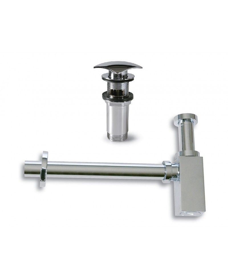 Sifón cúbico y válvula clic clac en latón cromado de 1 1/4" 32 mm. - 1