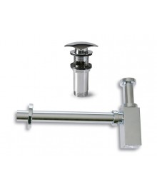 Sifón cúbico y válvula clic clac en latón cromado de 1 1/4" 32 mm. - 1