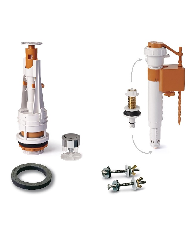 Equipo completo para inodoro con descarga interrumpible y flotador dual - 1