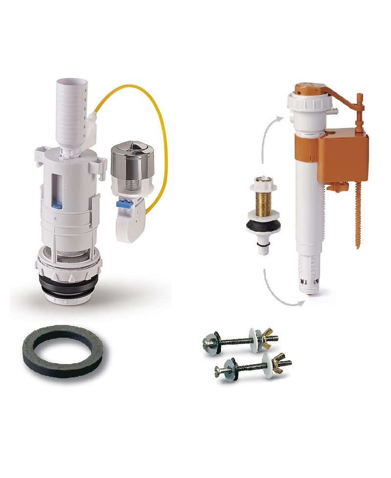 Equipo completo para inodoro con descarga de doble pulsador y flotador dual - 1
