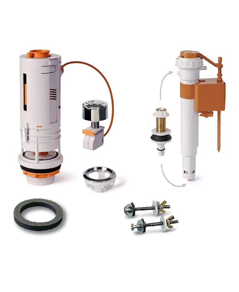 Equipo completo para inodoro con descarga de doble pulsador y flotador dual - 1