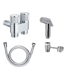 Conjunto de ducha higiénica para inodoro con tubo, soporte y grifo doble - 2