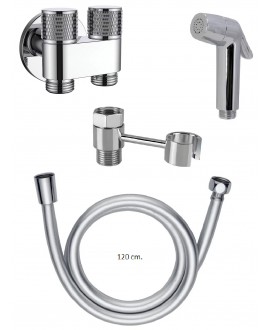 Conjunto de ducha higiénica para inodoro con tubo, soporte y grifo doble - 4