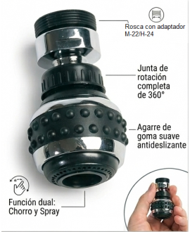 Aireador economizador orientable cromado con dos posiciones chorro/ducha h-22 y m-24 - 3