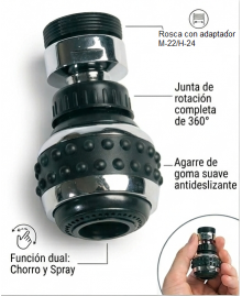 Aireador economizador orientable cromado con dos posiciones chorro/ducha h-22 y m-24 - 3