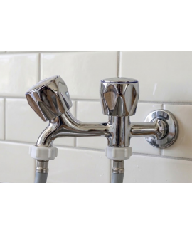 Grifo doble para lavadora y lavavajillas en latón cromado de 1/2" x 3/4" - pared2